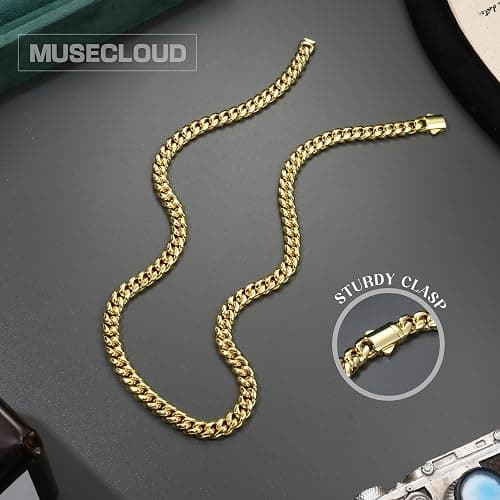 MUSECLOUD Gold Cuban Link Chain for Men Mens Stainless Steel Miami Curb Chains Necklace 5/8mm Thick Real Gold/Silver/Black Plated Diamond Cut Non-Tarnish Jewelry Trendy Christmas Gifts 18-26 Inch thumbnail 4
