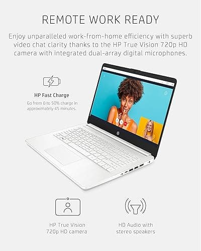 HP 14 Laptop, Intel Celeron N4020, 4 GB RAM, 64 GB Storage, 14-inch Micro-edge HD Display, Windows 11 Home, Thin & Portable, 4K Graphics, One Year of Microsoft 365 (14-dq0040nr, Snowflake White) thumbnail 7