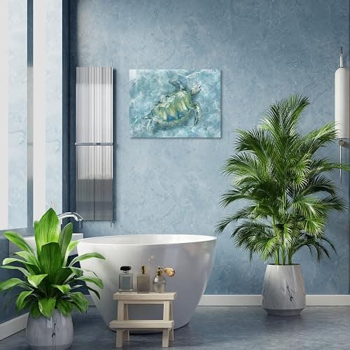 YJYart Canvas Wall Art for Bedroom Sea Turtle Wall Decor Pictures for Wall Blue Artwork Pictures Green Turtle Wall Decorations for Bathroom Bedroom Home Office 24 x 36 inches thumbnail 3