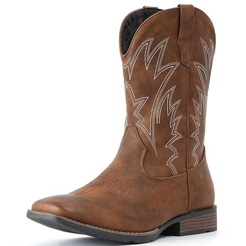 IUV Cowboy Boots For Men Western Ostrich Wide Durable Fashionable Embroidered Pull On Slip Resistant Assorted Colors Boots - Image 1