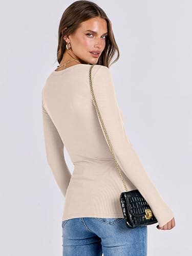 ANRABESS Women Long Sleeve Shirts Rib Knit Slim Fit Tops Basic Tee 2025 Fall Outfits Casual T-Shirt Underscrubs Layer Clothes thumbnail 5