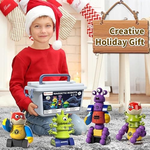 BLmukce Magnetic Robot Toy for Kids 3-5, 35 PCS STEM Educational Playset with Storage Box, DIY Stacking Monster Robots, Toddler Creative Alien Toys Gift for Boys Girls (Christmas Birthday) thumbnail 8