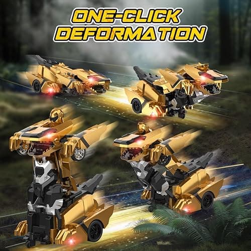 Kroyedfuw Dinosaur Transform Rc Cars, 2.4Ghz Remote Control Car Transforming Robot with Flashing Light, 360° Rotation One Button Deformation Car Toy Gifts for Boys Age 4-7 8-12 thumbnail 3