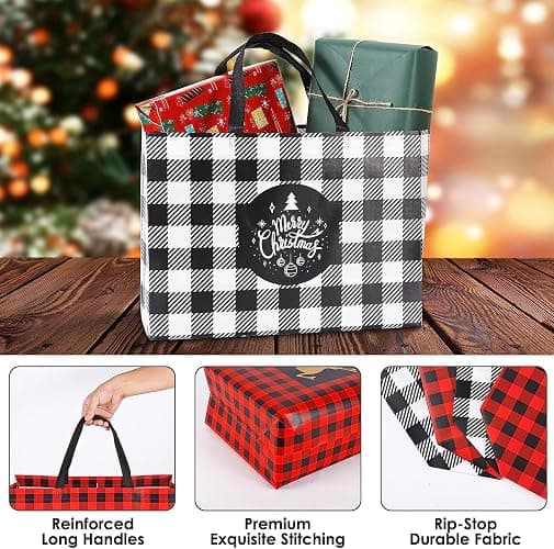 YANGTE 16 Pack Extra Large Christmas Gift Bags, Reusable Tote Bags with Handle Non-Woven Christmas Grocery Shopping Totes for Holiday Xmas, 16.9 * 12.6 * 6.8" thumbnail 6