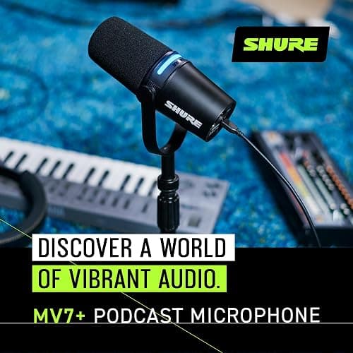 Shure MV7+ Podcast Dynamic Microphone with Stand – OBS Certified, Enhanced Audio, LED Panel, USB-C & XLR Outputs, Auto Level Mode, Digital Pop Filter – for Podcasting, Streaming, and Recording, Black thumbnail 6