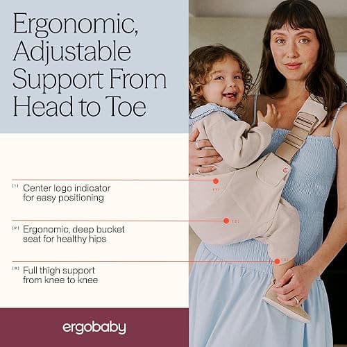Ergobaby Upsie Sling Baby Carrier for Babies and Toddlers 6-48 Months (17-45 lbs) - 2-Position Ergonomic Baby Carrier with Front Storage Pocket, Hip-Healthy Positioning - Natural Beige thumbnail 3