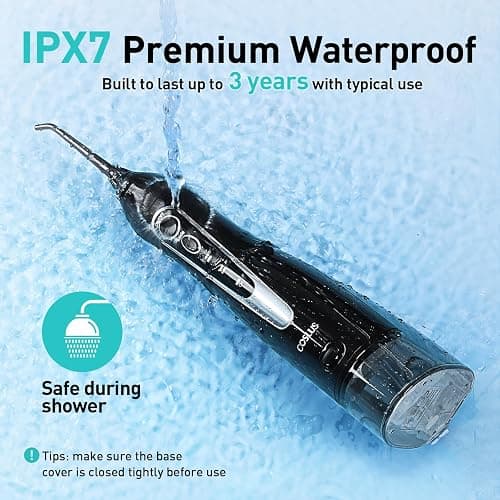 COSLUS Water Dental Flosser Teeth Pick: Portable Cordless Oral Irrigator 300ML Rechargeable Travel Irrigation Cleaner IPX7 Waterproof Electric Flossing Machine for Teeth Cleaning C20(F5020E) thumbnail 6