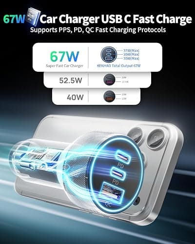 Car Charger USB C, 3 Port 67W Dual USB-C & USB-A Car Phone Charger Adapter | Fast Charging Cigarette Lighter Accessories, for iPhone 17/16/15/14/13/12/11 Pro Max,iPad, Galaxy S26/S25/S24,Pixel, Android thumbnail 2