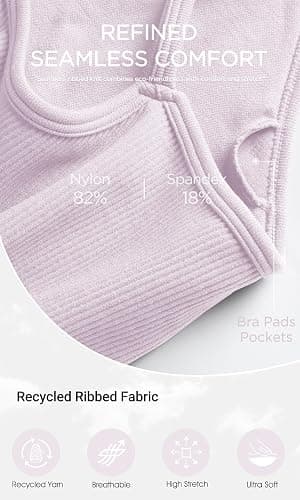 ODODOS Seamless Sports Bra for Women Ribbed Camisoles Non Padding Yoga Bra Crop Tank Tops thumbnail 6