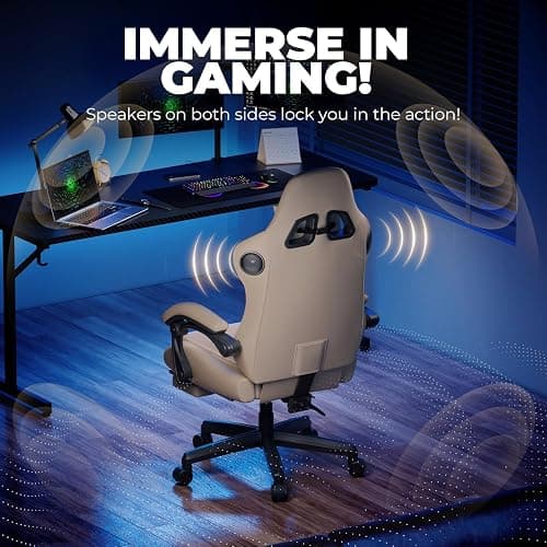 GTPLAYER Gaming Chair with Speakers ACE-PRO, Computer Video Game Chairs with Footrest for Adults, Built-in Speakers, App Support & Bluetooth Control, Ergonomic Reclining Silla, Linkage Armrest, Ivory thumbnail 4