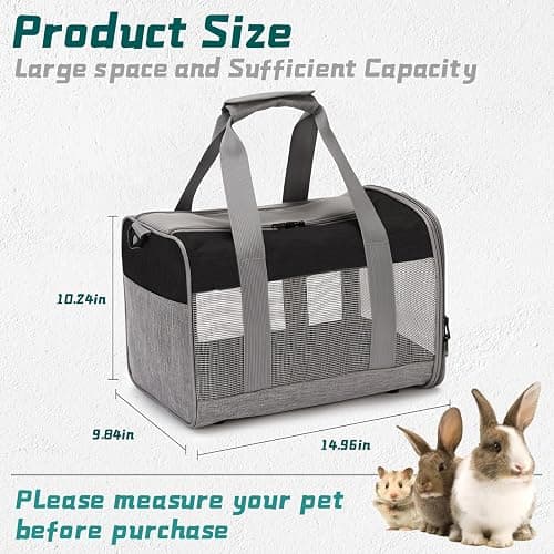 PINVNBY Bunny Carrier for Travel Camping Outdoor, Small Pet Carrier, Guinea Pig Carrier, Breathable Pet Portable Hand Bag for Hamster Bunny Guinea Pig（Black & Gray） thumbnail 2