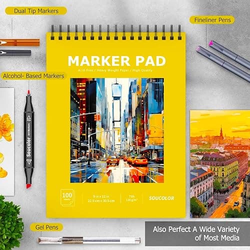 Soucolor Marker Paper Sketchbook,Bleedproof Maker Paper 9"x12" | Professional Bleedproof Marker Pad for Alcohol Markers 100 Sheets 73lb/120gsm Thick No-Penetration Drawing Paper thumbnail 3