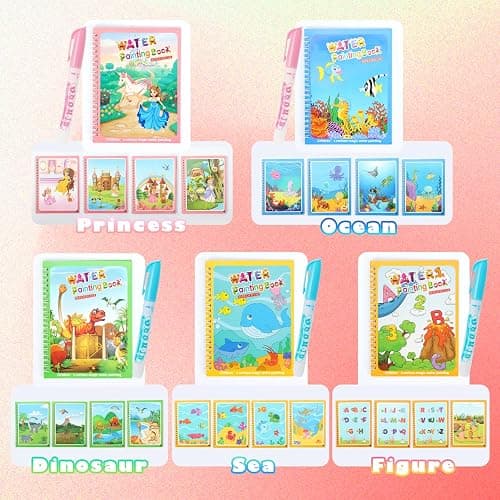 5 Pack Reusable Water Coloring Book for Toddlers, Water Doodle Book Toys, Paint with Water Books,Mess-Free Coloring Book, Portable Educational Doodle Drawing Toy, Educational Learning Kits Gifts - New 5 Pack - 5 thumbnail 9