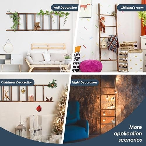 6-Tier Blanket Ladder Wooden, 5.7FT(66.5'') Blanket Quilt Towel Holder Rack Decorative Ladder, Easy Assembly, Rustic Farmhouse Ladder Shelf for The Living Room Bedroom Bathroom Home Decor, Brown thumbnail 3