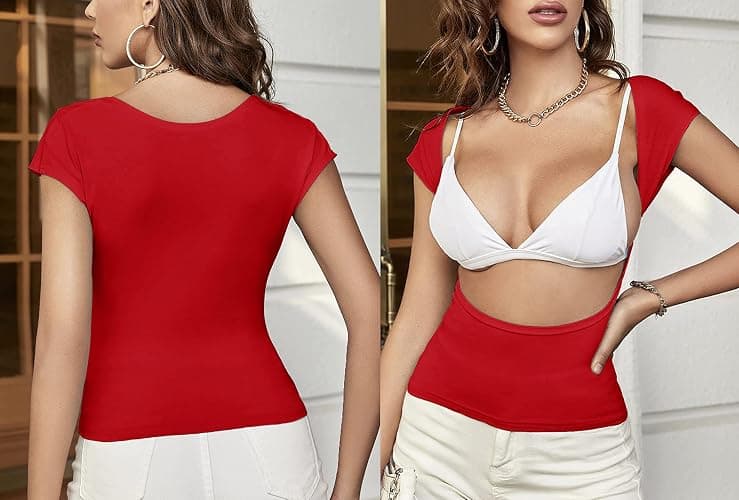 ForeFair Women Sexy Backless Short Sleeve Slim Fit Crewneck Summer Casual Y2K Crop Tee thumbnail 6
