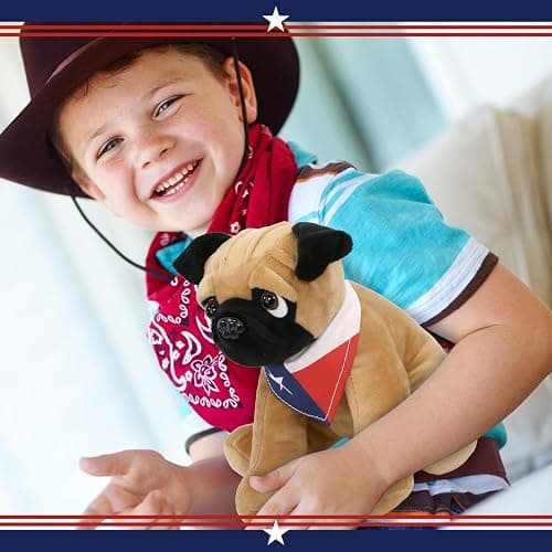 DolliBu Pug Dog Stuffed Animal with Texas Flag Bandana and Name Personalization - Super Soft Texan Pug Dog Patriotic Plush Toy - 8 Inches thumbnail 2