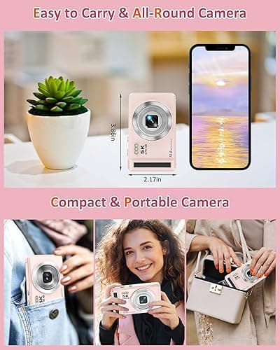 5K Digital Camera - 72MP UHD Point and Shoot Small Digital Cameras - Autofocus Compact Camera for Photography with Flash - Portable Vlogging Camara Gifts for Kids with 32GB Card, 2.8" Screen, 16X Zoom thumbnail 3