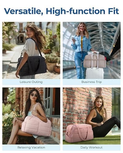 BAGSMART Travel Duffle Bag for Women, 31L Puffer Tote Bag Quilted Laptop Carry on Gym Bag, Weekender Overnight Bag Organizer Duffel Bag for Travel, Pink thumbnail 6