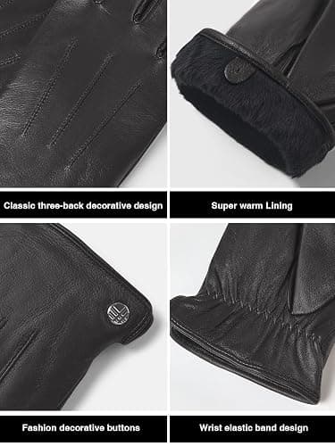 ROSYLINE Winter Gloves for Men Mens Leather Gloves Warm Winter Driving Gloves thumbnail 4