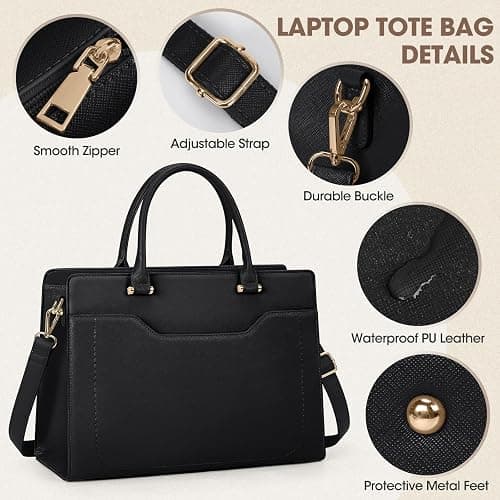 RAINSMORE Sac Cabas Femme Grand Sac A Main Pour Les Cours Lycee PU Cuir sac Fourre Tout Femme Sac Bandoulieres pour Cours Affaires Travail Noir thumbnail 5