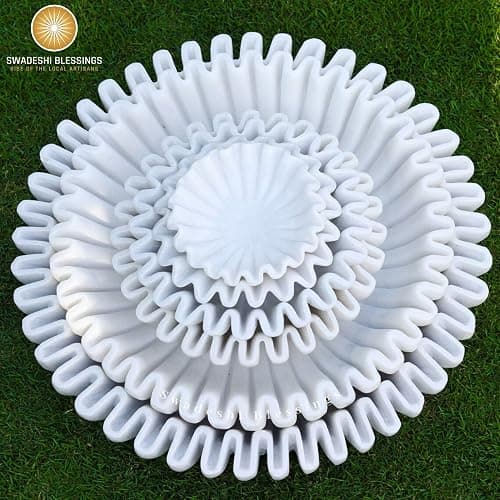 SWADESHI BLESSINGS HandCrafted Marble Ruffle Bowl/Antique Scallop Bowl/Fruit Bowl/Vintage Ring Dish/Decorative Flower Dish/HouseWarming Gift/Wedding Gifts/Urli (8 Inches) thumbnail 8