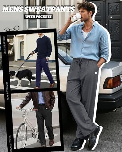 Neer 3 Pack Men's Wide Leg Pants Lounge Loose Fit Casual Lightweight Sweatpants Basic Open Bottom Drawstring with Pockets thumbnail 3
