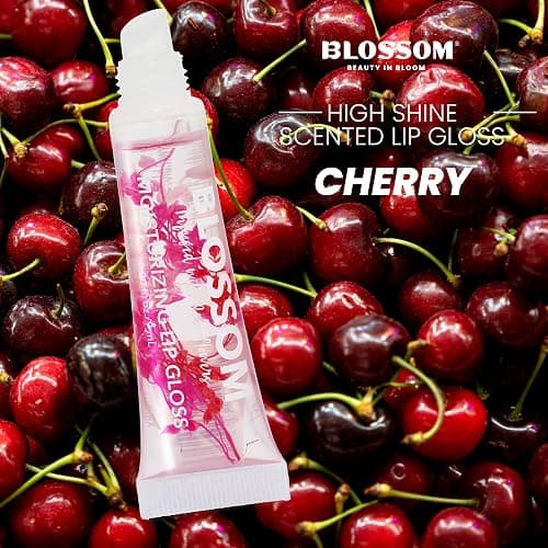 Blossom Lip Gloss Tubes, Cherry Scented Thick Clear High Shine Moisturizing Flower Lip Gel with Nourishing Jojoba Seed Oil, Infused with Real Flowers, 0.3oz, Cherry thumbnail 2