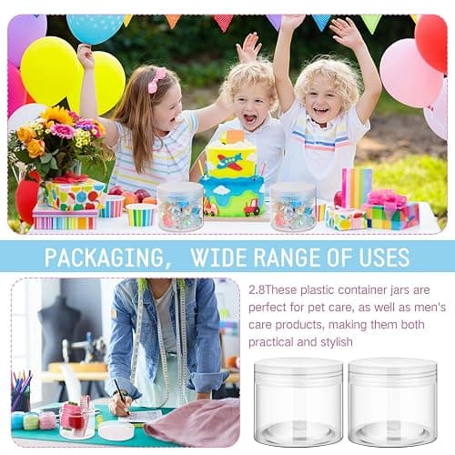 SATINIOR 100 Pcs Plastic Jars with Lids Small Containers Lids Wide Mouth Small Plastic Containers for Lotion Cream Rhinestones Body Butters Travel Storage(6 oz, Clear) thumbnail 6