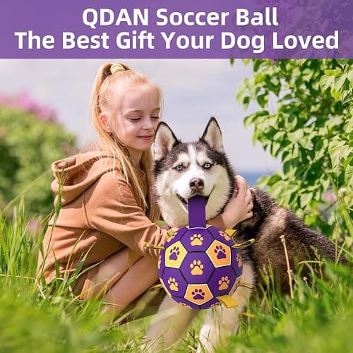 QDAN Extra Large Dog Toys Soccer Ball - Durable Dog Balls for Extra Large Dogs with Straps, Interactive Dog Tug Toy with Strap for Tug of War (9 Inch) thumbnail 2