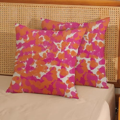 Preppy Abstarct Pillow Covers 18x18 Hot Pink Burnt Orange Abstract Polka Dot Decor Throw Pillows Case for Couch Boho Pillowcase Outdoor Decorative Cushion Case for Sofa Bed Decorations Set of 2 thumbnail 2