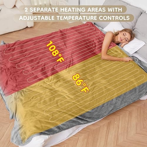 LaffyLo Electric Heated Blanket 84" x 90" Queen Size with Dual Control Warm Flannel Heated Blanket with 4 Heating Levels & 10 Hours Auto-Off, Fast Heating, Machine Washable, for Bedding -Light Gray thumbnail 3
