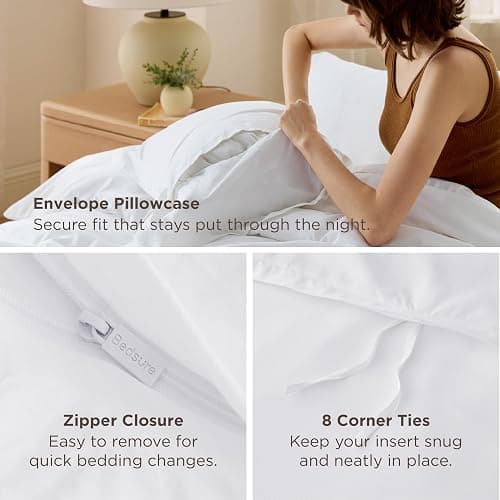 Bedsure Duvet Cover King Size - Soft Double Brushed Bedding Set for Kids & Adults, Zipper Closure, 3 Pieces, Includes 1 Duvet Cover (104"x90") & 2 Pillow Shams, NO Comforter, White thumbnail 7
