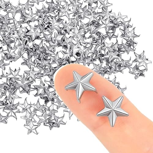 Mabor 200PCS Star Studs for Clothing, Metal Spikes Rivets for DIY Jacket, Belt, Bag, Shoes, Punk Rock Decoration, Silver - Image 1