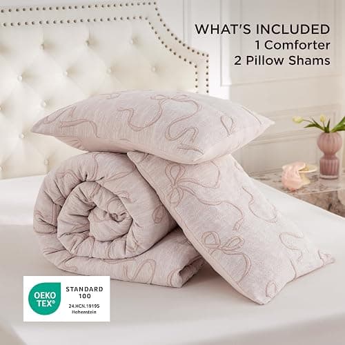Bedsure Pink Comforter Set Queen, GentleSoft™ 3 Pieces Breathable Bow Comforter Set Women Girls with 2 Pillow Shams, Cute Queen Bedding Sets Pink Room Decor Aesthetic Bedroom Decor, 90x90 Inches thumbnail 7