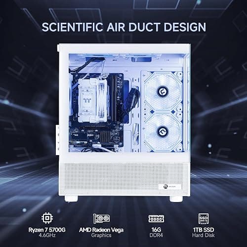 NINGMEI Soul Gaming PC Desktop,AMD Ryzen 7 5700G 8 core 3.8GHz(up to 4.6GHz),AMD Radeon Vega Graphics,16GB DDR4 RAM 3200MHz,1TB NVME SSD,550W PSU, Windows 11 Home 64-bit. thumbnail 4