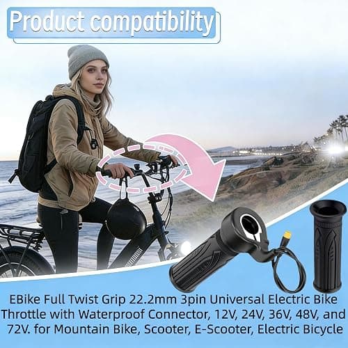 Full Twist Throttle, for Ridstar Q20 Ebike 12V-72V, 3 pin Waterproof Plug, 22.2mm Handlebar, for Mountain Bike, Scooter, E-Scooter, Electric Bicycle thumbnail 3