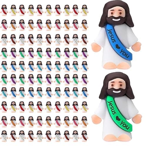 AKFAHOIF 100PCS Little Jesus Figures, Mini Jesus Figurines in Bulk, Multicolor Tiny Jesus Figures, Miniature Figurines to Hide and Seek Religious Gifts for Easter Egg Stuffers - Image 1