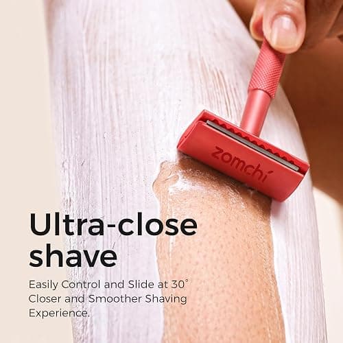 ZOMCHI Single Blade Double Edged Safety Razor with 5 Safety Razor Blades, Metal Razor for Men & Women, Single Blade Razor – Light Coral thumbnail 3