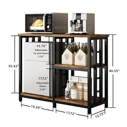 4-Tier Bakers Rack for Kitchens with Storage, Mini Fridge Stand, Microwave Oven Stand Table, Bar Cabinet, Aquarium Stands, Adjustable Shelves Freestadning for Kitchen, Living Room, Office, Patio. thumbnail 2