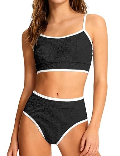 TALLWH Girls Swimsuit Two Piece Scoop Neck Solid Color Bikini Set Adjustable Strap High Waist Bathing Suit for Girls 9-16Y - Image 1