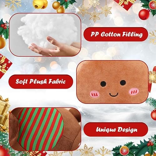 Eoieov Christmas Gingerbread Man Pillow Gingerbread Plush Stuffed Pillow Fun Gingerbread Shaped Decorative Throw Pillows for Sofa Cushion Christmas Party Decor Khaki,15.7" thumbnail 6