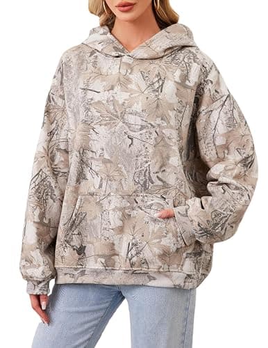 Anoumcy Camo Hoodie Womens Maple Leaf Fleece Hooded Sweatshirt Oversized Camouflage Hoodies For Women Trendy - Image 1