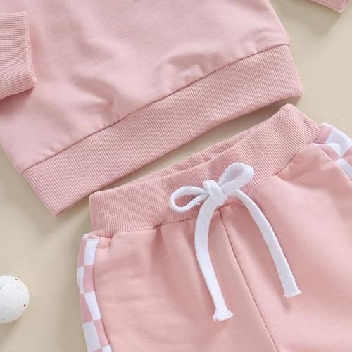 BeQeuewll Baby Girl Easter Outfit Happy Easter Sweatshirt Jogger Pants Infant Toddler Girls Pink Outfits Set thumbnail 5
