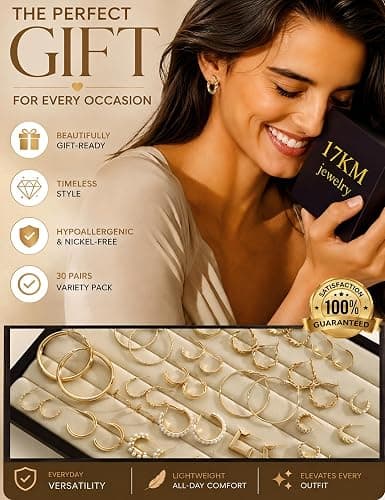 30 Pairs Gold Hoop Earrings Set for Women, Hypoallergenic Pearl Twisted Statement Hoops Multipack, Small to Chunky Hoop Earrings for Women Trendy Jewelry Gifts thumbnail 9