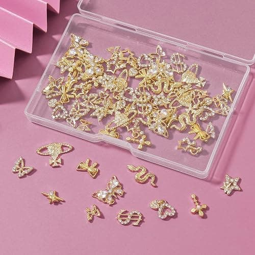 Artdone Nail Art Studs Kit, 3D Gold Cross Nail Charms and Diamond Butterfly Gems Bulk Nail Jewels Shiny Star and Moon for DIY Professional Manicures Decoration thumbnail 4