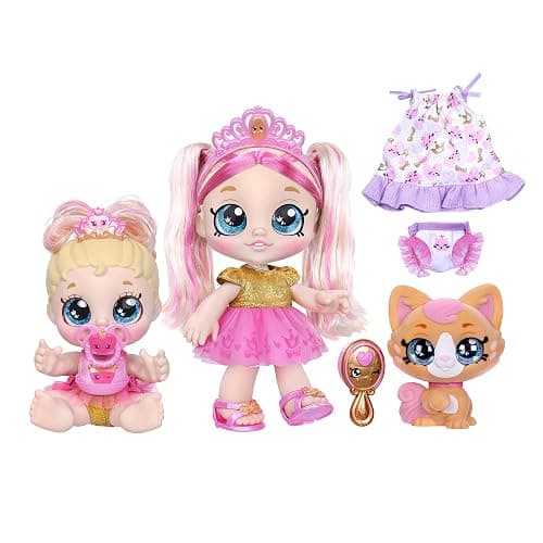 Kindi Kids Scented Sisters Pawsome Royal Family - Pre-School 10" Play Doll: Tiara Sparkles, 6.5" Baby Kindi: Teenie Tiara, and Kindi Pet: Prince Purrfection - Amazon Exclusive - Image 1