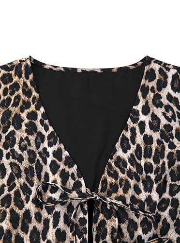 SOFIA'S CHOICE Leopard Print Tie Front Sleeveless Vest Cropped Going Out Outerwear thumbnail 3
