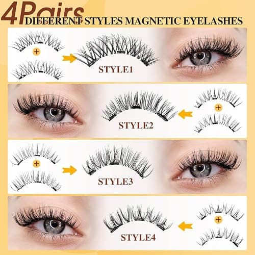 QUEWEL 4 Pairs Magnetic Eyelashes Natural Look, Reusable Magnetic Eyelashes with Applicator, No Glue Needed Lash Clusters Kit, Easy to Wear and Remove(4 Pairs-C01) thumbnail 3