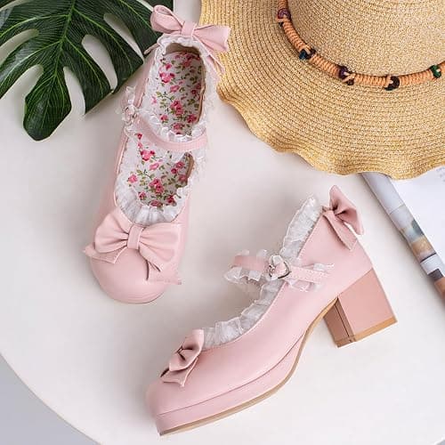 LUXMAX Women Kawaii Mid Block Heel Mary Jane Rockabilly Pumps with Bow Platform Chunky Heel Cute Sweet Shoes thumbnail 8