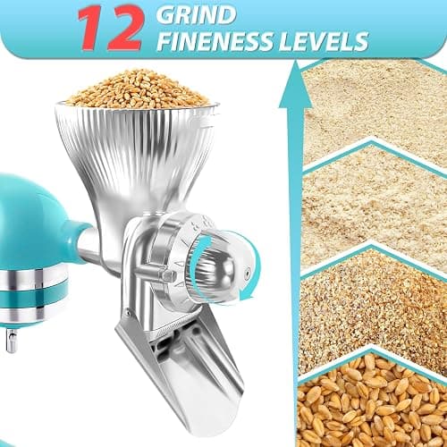 Grain Mill Attachment for KitchenAid Stand With 12 Grind Level, Kitchen Aid Mixer Attachments Wheat Grinder Fit for Wheat, Corn, Oats, Buckwheat, Millet and Other Cereals - New Upgrades thumbnail 5